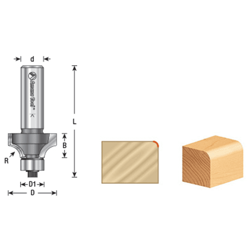 2-7/16" x 1/4" Radius Corner Rounding Bit with Ball Bearing Guide, 2-Flute, 1/2" Shank - Alt Image 3