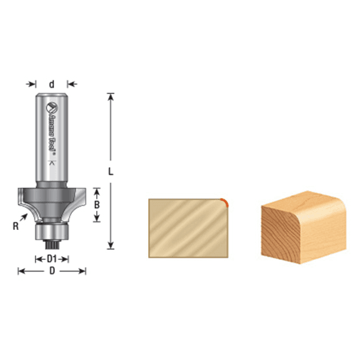 2-3/16" x 3/8" Radius Corner Rounding Bit with Ball Bearing Guide, 2-Flute, 1/4" Shank - Alt Image 3