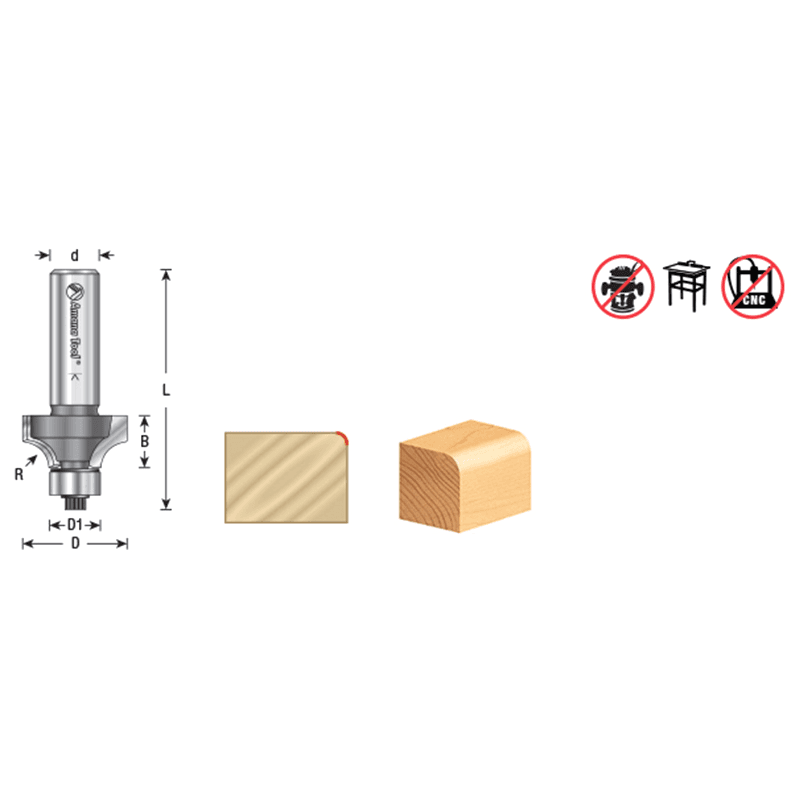 3-1/2" Dia x 1-3/4" Carbide Tipped Corner Round Bit, 1-1/2" Radius, 1/2" Shank Alt 1 - Image