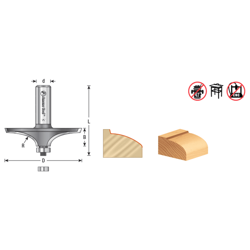 2-23/32" Dia x 5/8" Carbide Tipped Table Edging Bit, 1-11/16" Radius, 1/2" Shank Alt 1 - Image