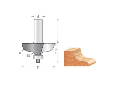 1-3/4" x 3/8" Radius Door Edge Detail Bit, 2-Flute, 1/2" Shank - Main Image