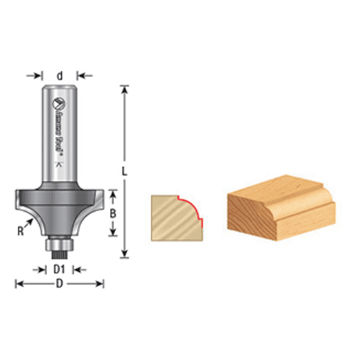 1" x 1/4" Radius Beading Router Bit with Ball Bearing Glide, 2-Flute, 1/4" Shank - Alt Image 3