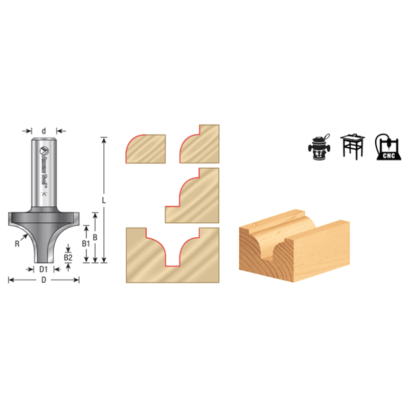 1-3/8" Dia x 3/4" Carbide Tipped Plunging Round Over 1/2" Radius, 1/2" Shank Alt 1 - Image