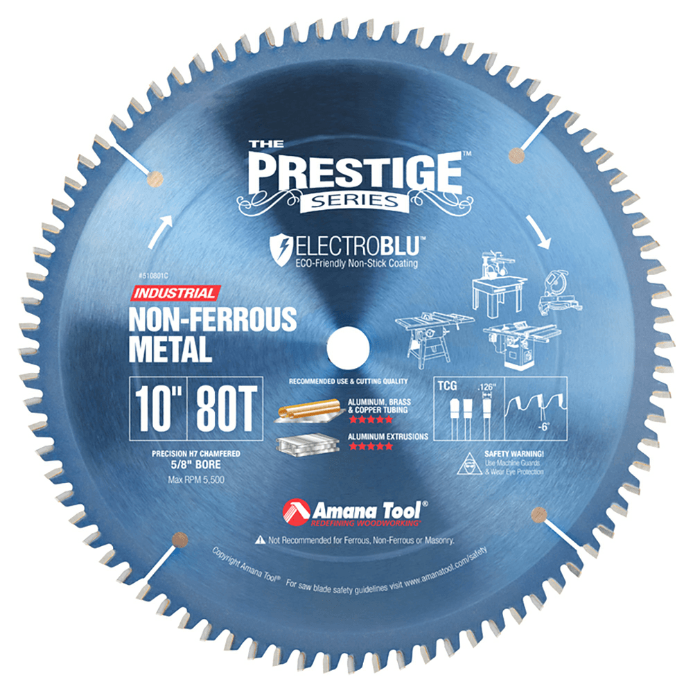 Prestige 10" x 80 Teeth Electro-Blu Non-Stick Coated Aluminum/Non-Ferrous Metals Saw Blade - Main Image