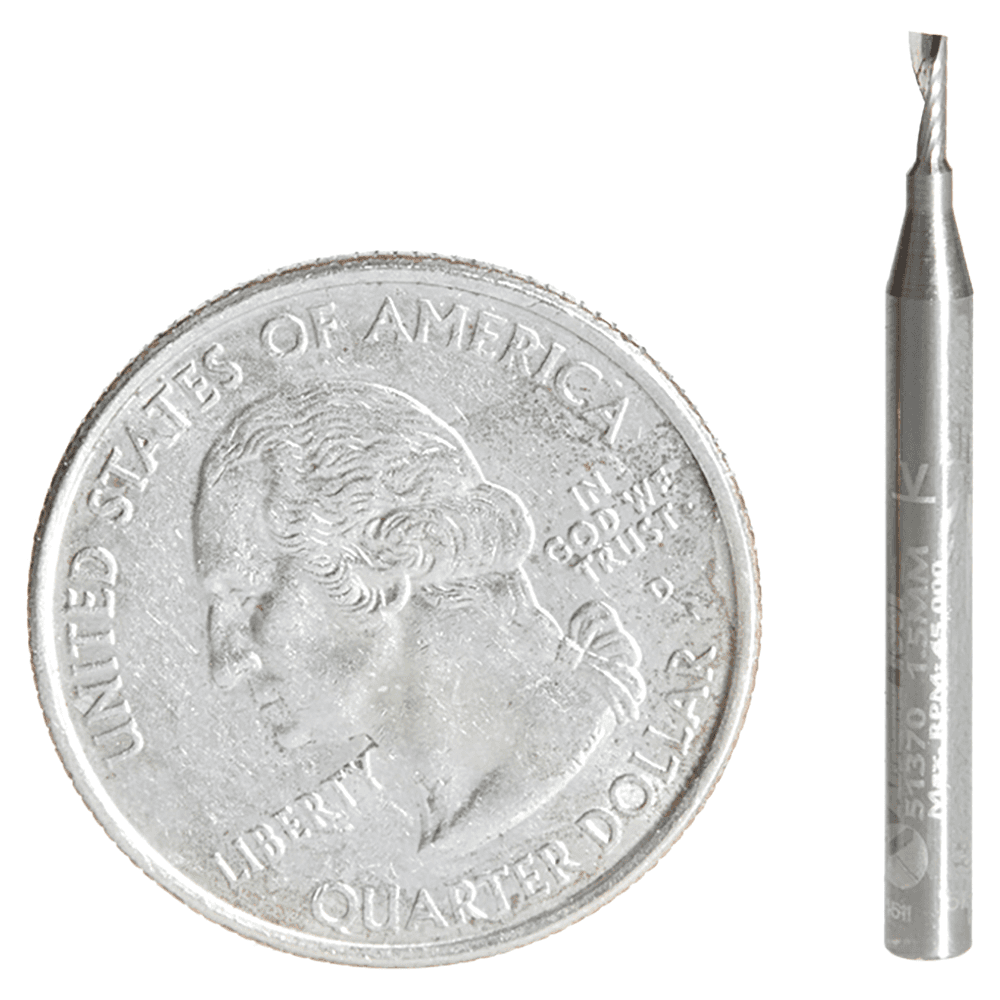 1.5mm x 30mm Up-Cut 'O' Aluminum Cutting CNC Spiral Router Bit, 1-Flute, 3mm Shank - Alt Image 2