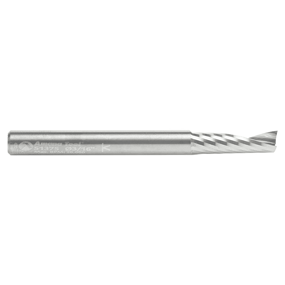 3/16" x 2" x 5/8" Up-Cut 'O' Aluminum Cutting CNC Spiral Router Bit, 1-Flute, 3/16" Shank - Alt Image 1