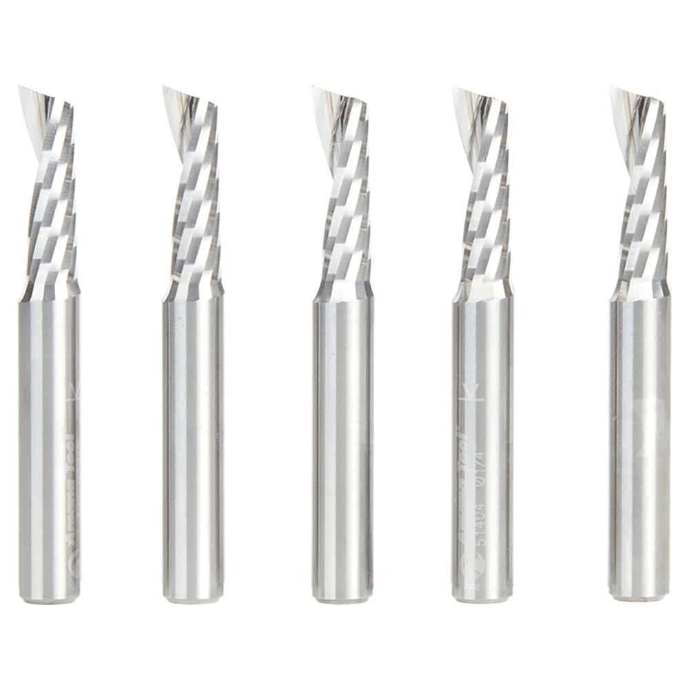 1/4" x 2" x 3/4" Up-Cut 'O' Plastic Cutting CNC Spiral Router Bit, 1-Flute, 1/4" shank (5/Pack) Alt 1 - Image