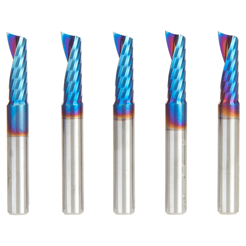 1/4" x 3/4" Spektra Extreme Tool Life Coated Up-Cut 'O' Plastic Cutting CNC Spiral Router Bit, 1-Flute, 1/4" Shank ((5/Pack) Alt 2 - Image
