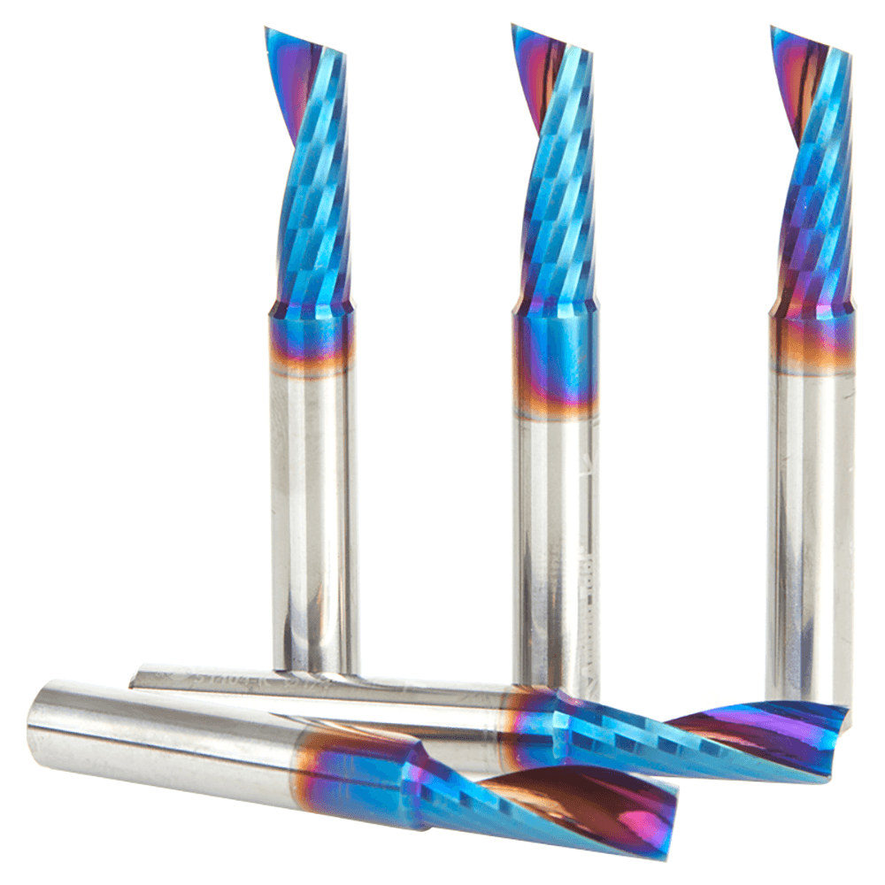 1/4" x 3/4" Spektra Extreme Tool Life Coated Up-Cut 'O' Plastic Cutting CNC Spiral Router Bit, 1-Flute, 1/4" Shank ((5/Pack) Alt 3 - Image
