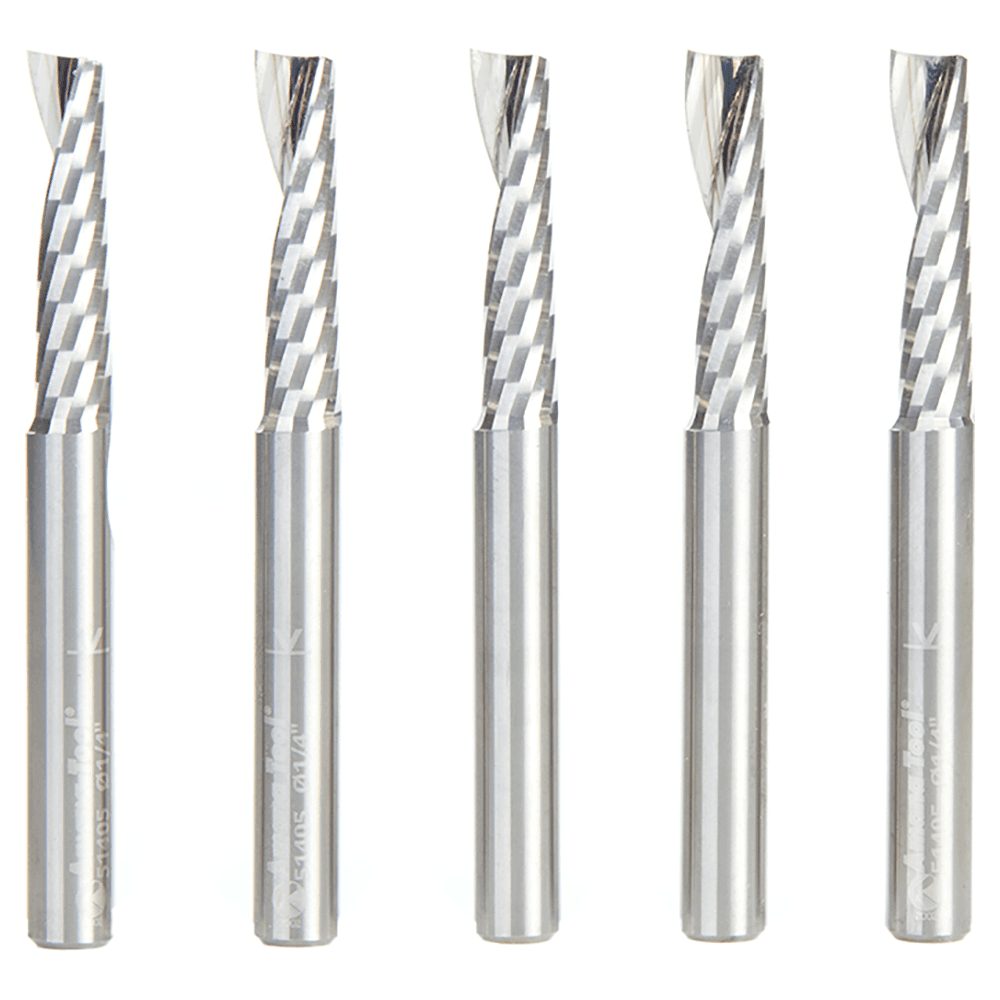 1/4" x 2-1/2" x 1" Up-Cut 'O' Plastic Cutting CNC Spiral Router Bit, 1-Flute, 1/4" shank (5/Pack) Alt 1 - Image