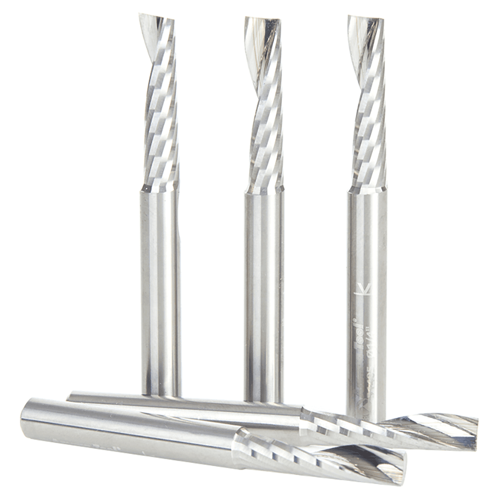 1/4" x 2-1/2" x 1" Up-Cut 'O' Plastic Cutting CNC Spiral Router Bit, 1-Flute, 1/4" shank (5/Pack) Alt 2 - Image
