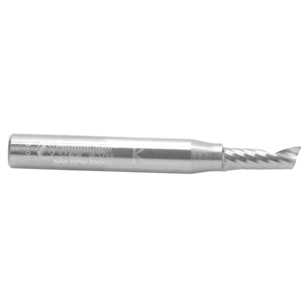 3/16" x 2" x 1/2" Up-Cut 'O' Aluminum Cutting CNC Spiral Router Bit, 1-Flute, 1/4" Shank - Alt Image 1