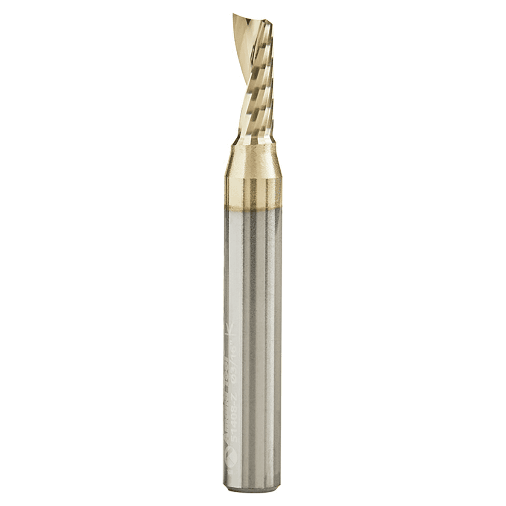 3/16" x 2" x 1/2" ZrN Coated Up-Cut 'O' Aluminum Cutting CNC Spiral Router Bit, 1-Flute, 1/4" Shank - Main Image