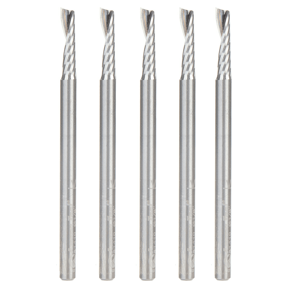 1/8" x 2" x 1/2" Up-Cut 'O' Plastic Cutting CNC Spiral Router Bit, 1-Flute, 1/8" shank (5/Pack) Alt 1 - Image