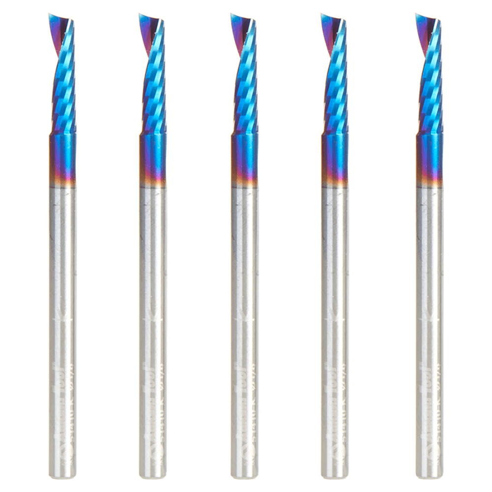 1/8" x 1/2" Spektra Extreme Tool Life Coated Up-Cut 'O' Plastic Cutting CNC Spiral Router Bit, 1-Flute, 1/8" Shank ((5/Pack) Alt 1 - Image