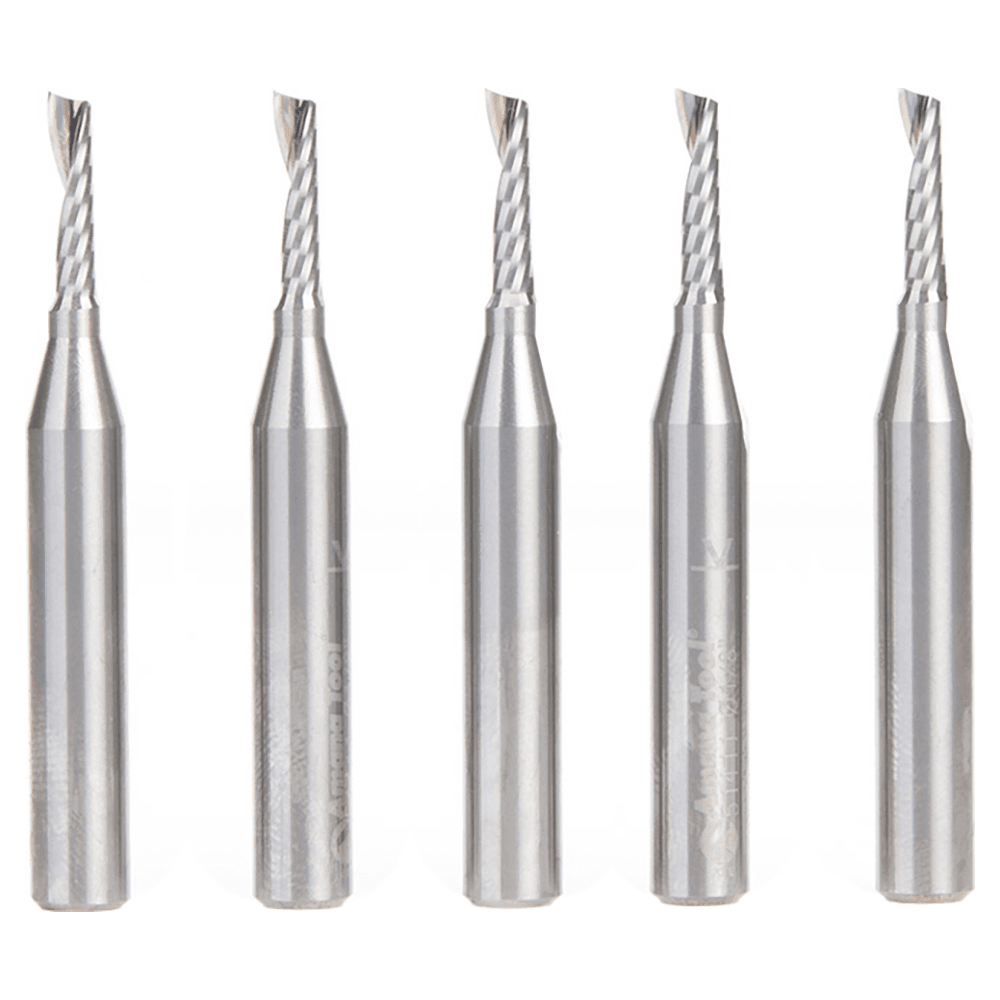 1/8" x 2" x 1/2" Up-Cut 'O' Plastic Cutting CNC Spiral Router Bit, 1-Flute, 1/4" shank (5/Pack) Alt 1 - Image