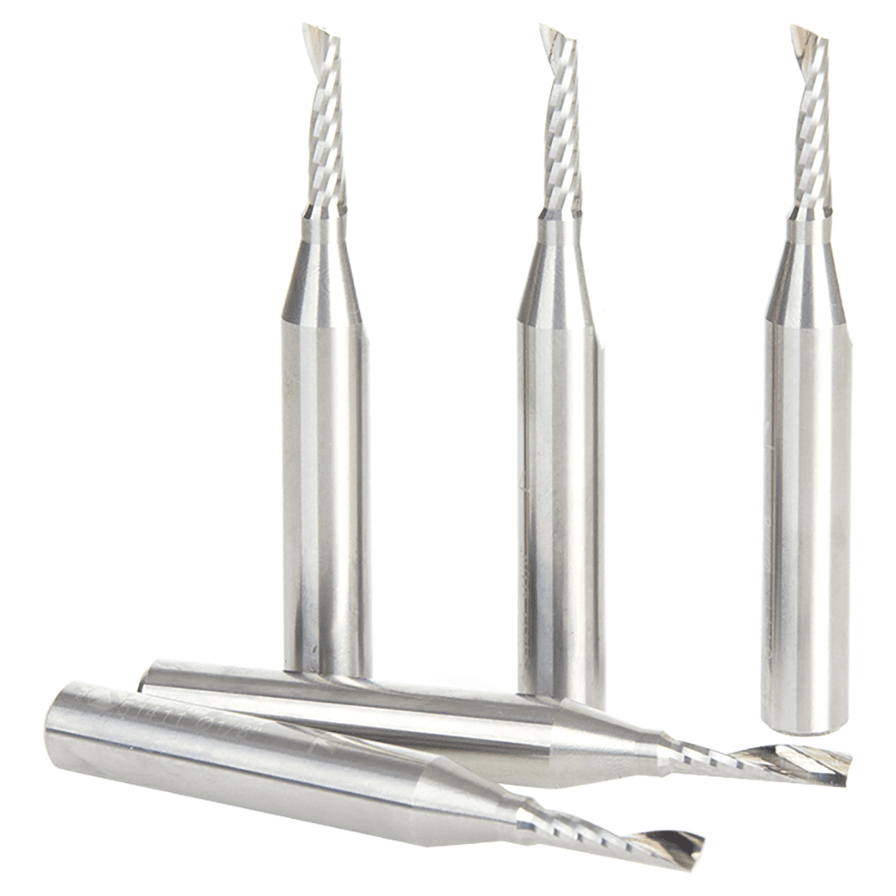 1/8" x 2" x 1/2" Up-Cut 'O' Plastic Cutting CNC Spiral Router Bit, 1-Flute, 1/4" shank (5/Pack) Alt 2 - Image