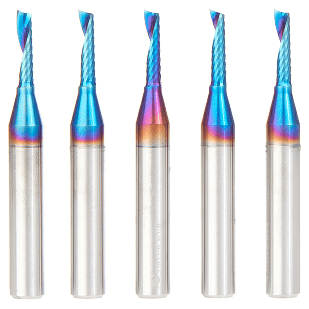 1/8" x 1/2" Spektra Extreme Tool Life Coated Up-Cut 'O' Plastic Cutting CNC Spiral Router Bit, 1-Flute, 1/4" Shank ((5/Pack) Alt 1 - Image