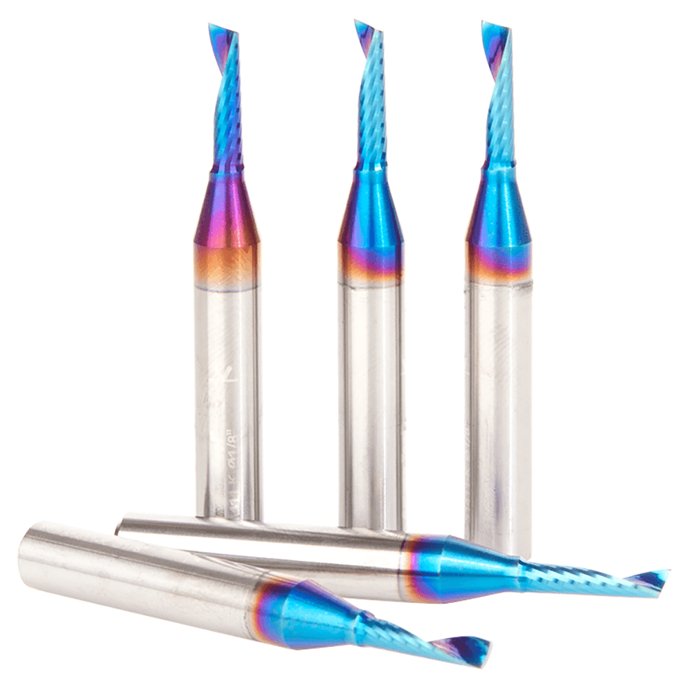 1/8" x 1/2" Spektra Extreme Tool Life Coated Up-Cut 'O' Plastic Cutting CNC Spiral Router Bit, 1-Flute, 1/4" Shank ((5/Pack) Alt 2 - Image