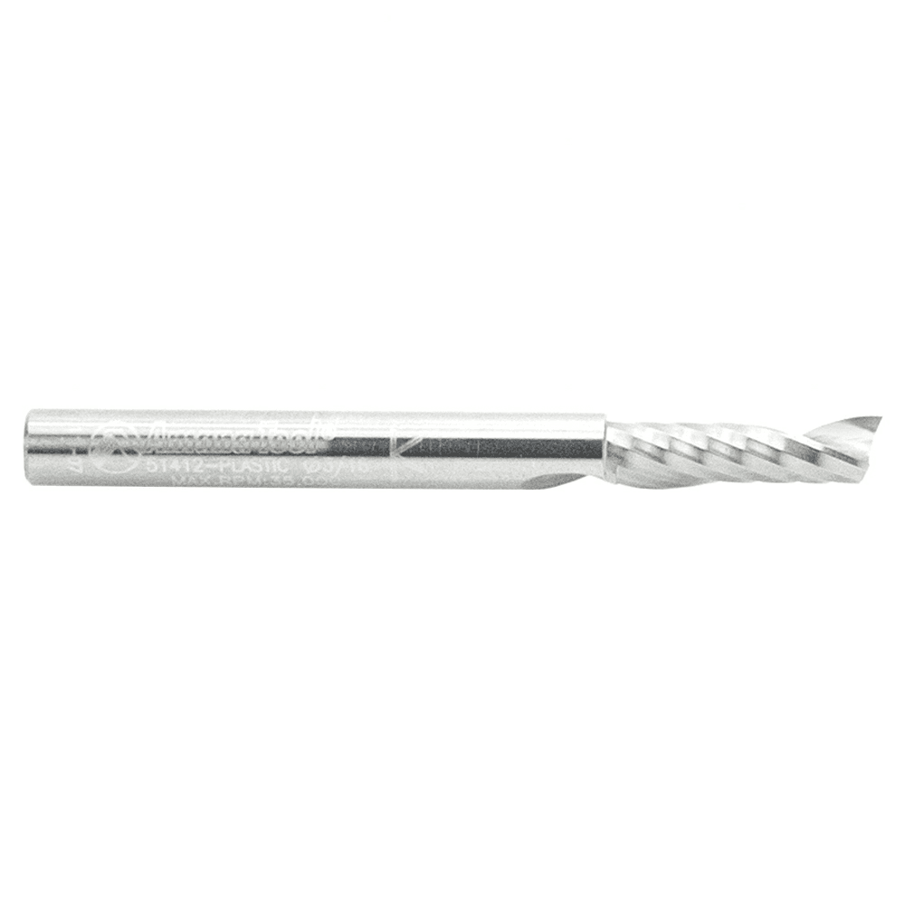 3/16" x 2" Up-Cut 'O' Plastic Cutting CNC Spiral Router Bit, 1-Flute, 3/16" Shank - Alt Image 2