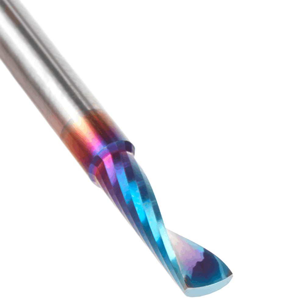 3/16" Dia x 5/8" Solid Carbide CNC Spektra Extreme Tool Life Coated Spiral 'O' Single Flute, Plastic Cutting, 3/16" Shank, 2" Long Up-Cut Router Bit Alt 4 - Image