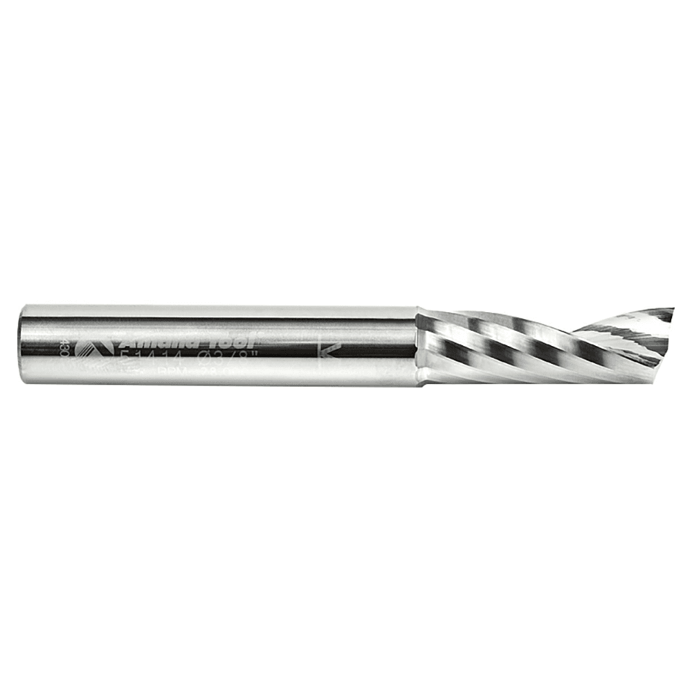 3/8" x 3" x 1-1/8" Up-Cut 'O' Plastic Cutting CNC Spiral Router Bit, 1-Flute, 3/8" Shank - Alt Image 2