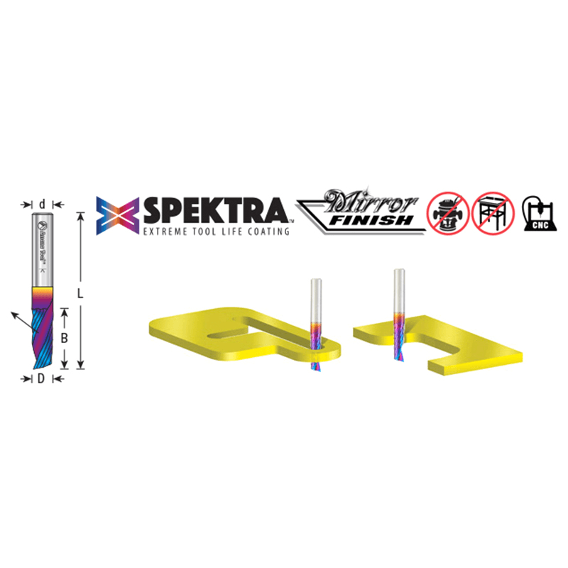 1/16" x 1/4" Spektra Extreme Tool Life Coated Up-Cut 'O' Plastic Cutting CNC Spiral Router Bit, 1-Flute, 1/8" Shank Alt 1 - Image