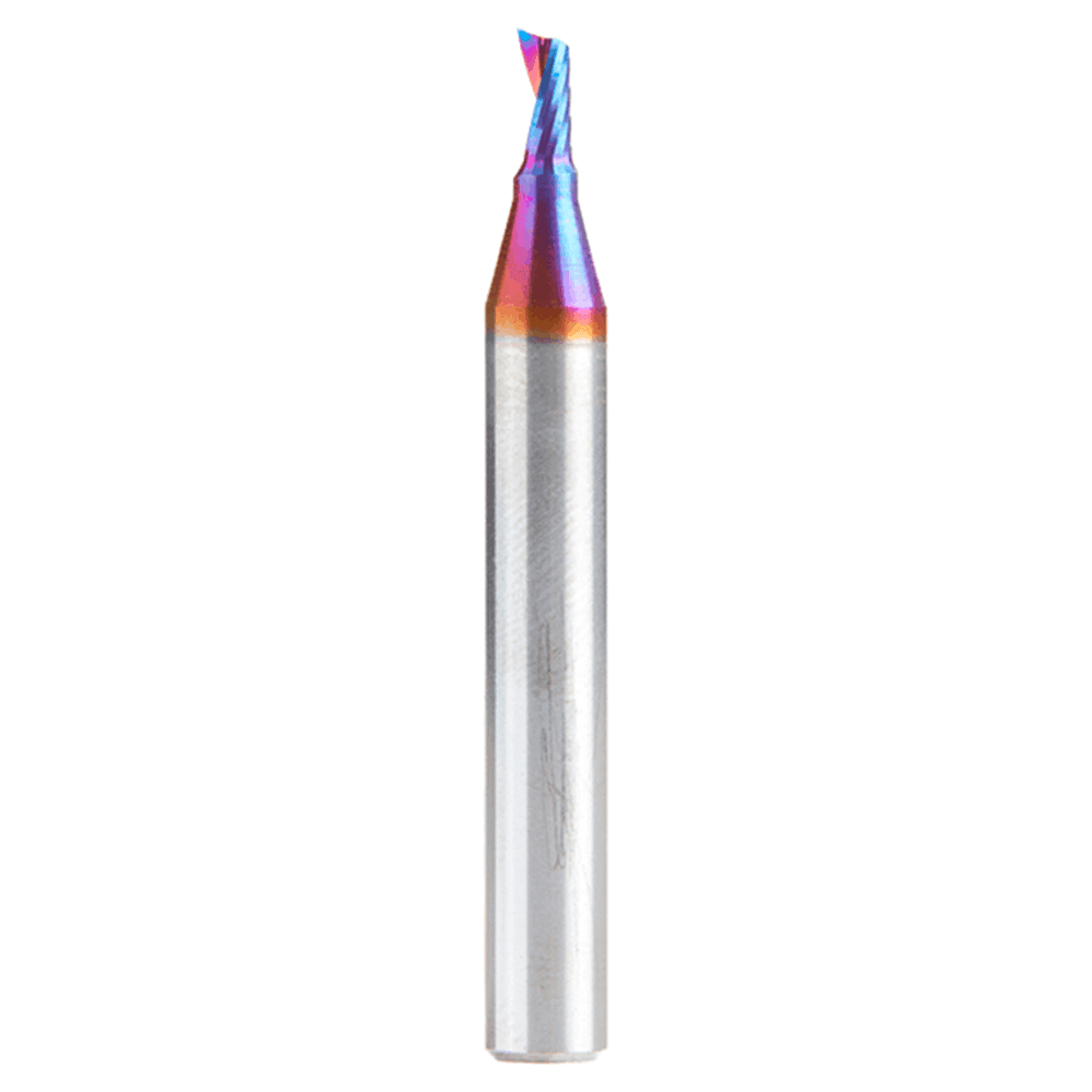 1/8" Dia x 1/4" Solid Carbide CNC Spektra Extreme Tool Life Coated Spiral 'O' Single Flute, Plastic Cutting, 1/4" Shank, Up-Cut Design Router Bit Alt 1 - Image