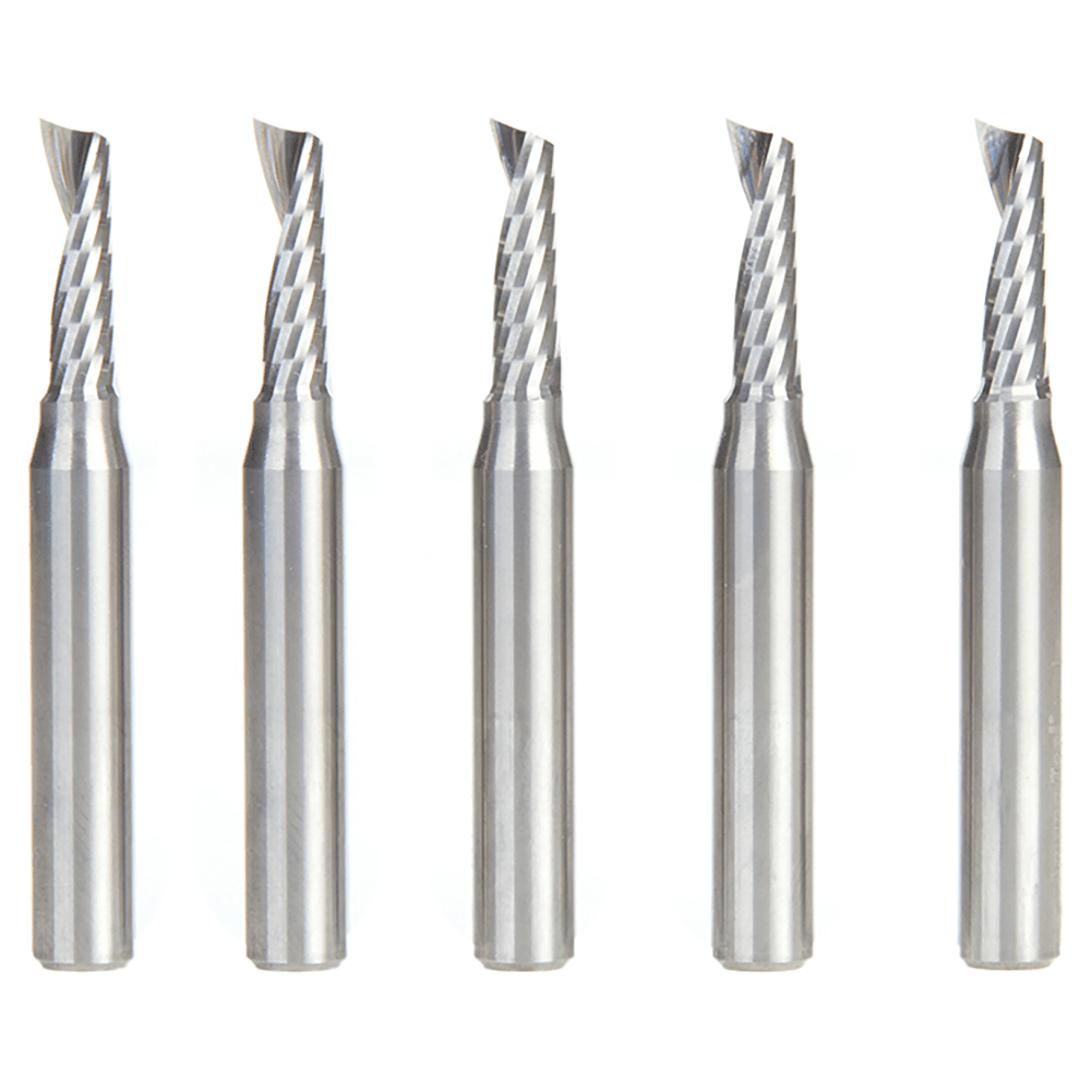 3/16" x 2" x 5/8" Up-Cut 'O' Plastic Cutting CNC Spiral Router Bit, 1-Flute, 1/4" shank (5/Pack) Alt 1 - Image