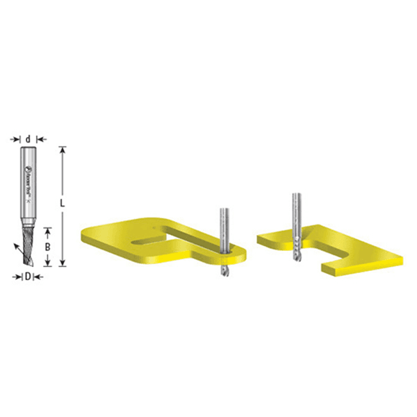 3/16" x 2" x 5/8" Up-Cut 'O' Plastic Cutting CNC Spiral Router Bit, 1-Flute, 1/4" shank (5/Pack) Main - Image