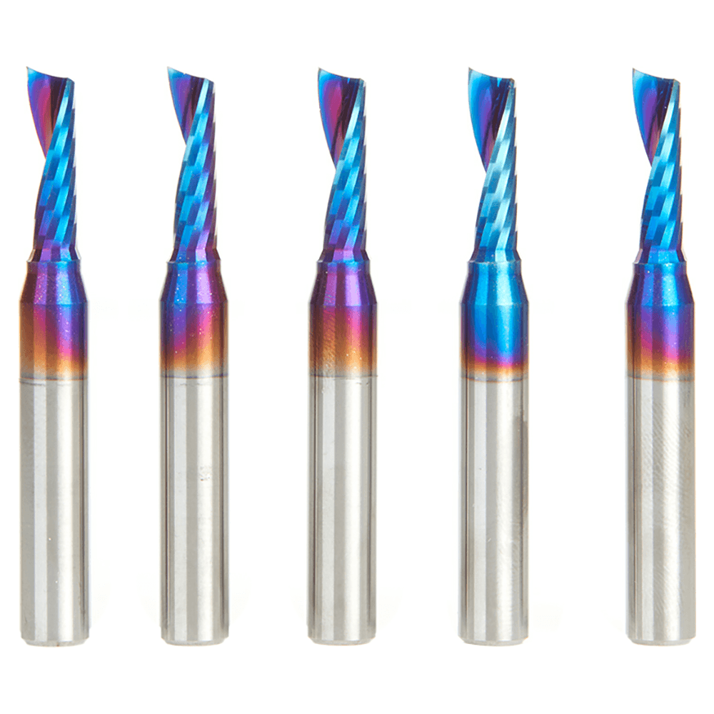 3/16 x 5/8" Spektra Extreme Tool Life Coated Up-Cut 'O' Plastic Cutting CNC Spiral Router Bit, 1-Flute, 1/4" Shank ((5/Pack) Alt 1 - Image