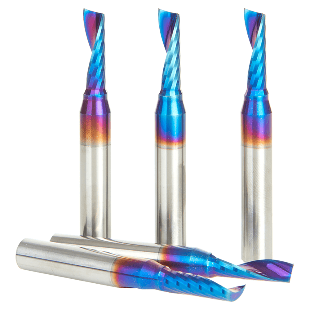 3/16 x 5/8" Spektra Extreme Tool Life Coated Up-Cut 'O' Plastic Cutting CNC Spiral Router Bit, 1-Flute, 1/4" Shank ((5/Pack) Alt 2 - Image