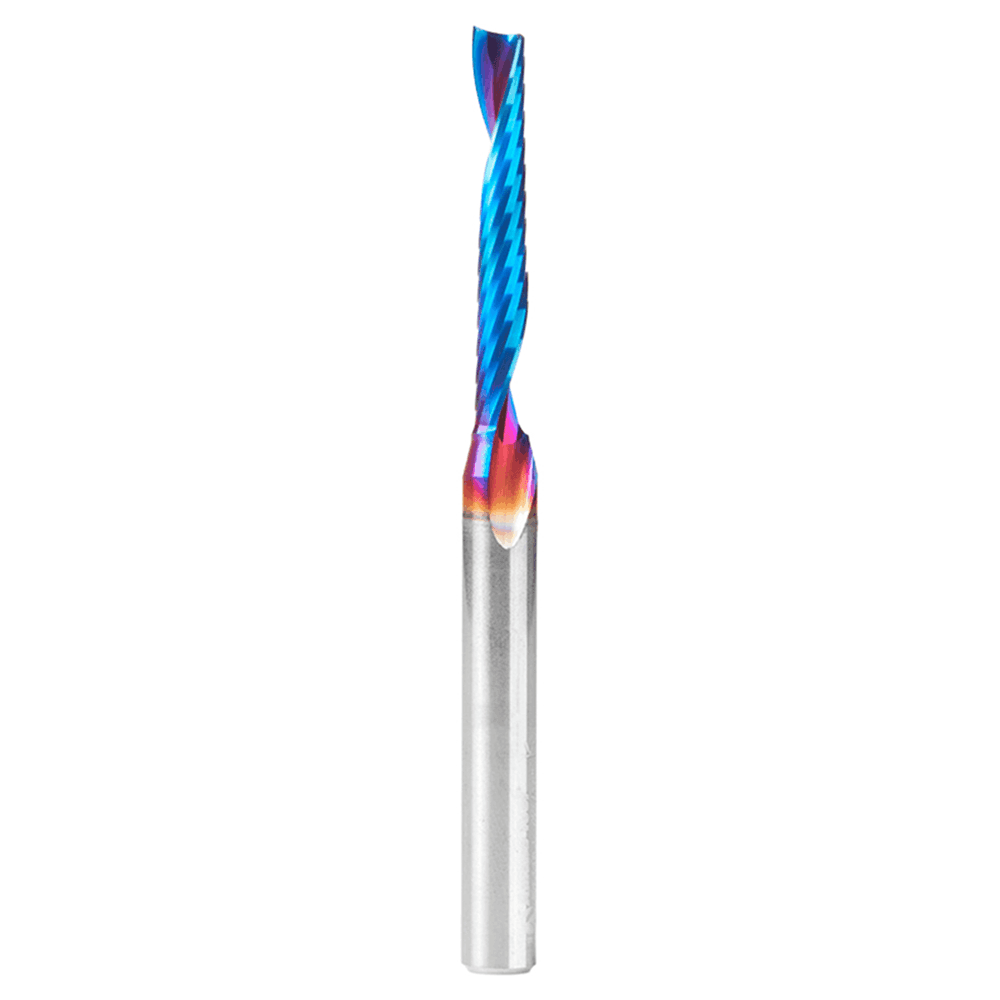 3/16" Dia x 1-1/4" Solid Carbide CNC Spektra Extreme Tool Life Coated Spiral 'O' Single Flute, Plastic Cutting, 1/4" Shank, 3" Long Up-Cut Router Bit Alt 1 - Image