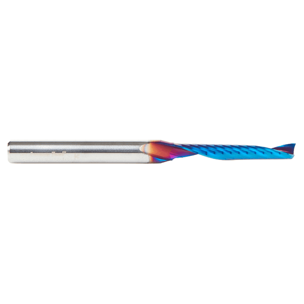 3/16" Dia x 1-1/4" Solid Carbide CNC Spektra Extreme Tool Life Coated Spiral 'O' Single Flute, Plastic Cutting, 1/4" Shank, 3" Long Up-Cut Router Bit Alt 2 - Image