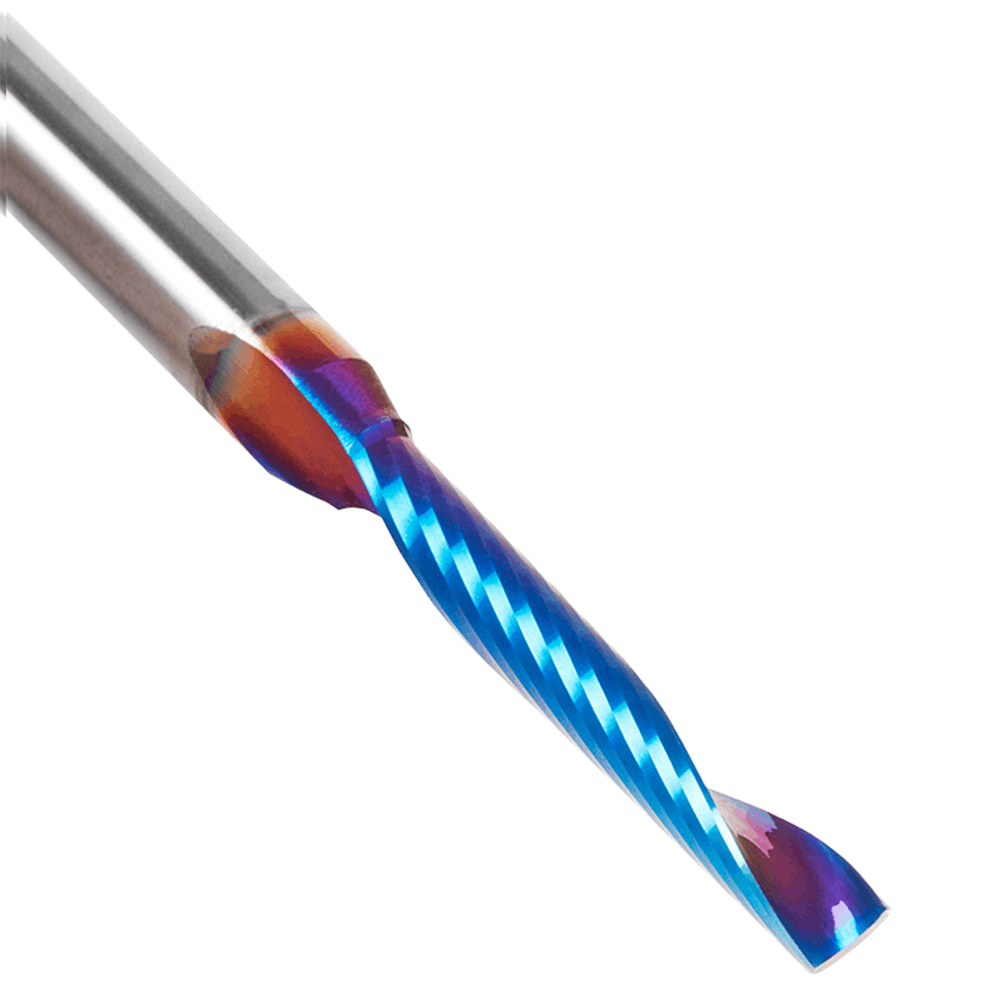 3/16" Dia x 1-1/4" Solid Carbide CNC Spektra Extreme Tool Life Coated Spiral 'O' Single Flute, Plastic Cutting, 1/4" Shank, 3" Long Up-Cut Router Bit Alt 4 - Image