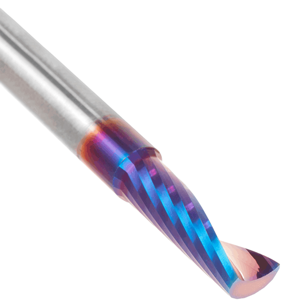 1/4" Dia x 3/4" Solid Carbide CNC Spektra Extreme Tool Life Coated Spiral 'O' Single Flute, Plastic Cutting, 1/4" Shank, Up-Cut Router Bit Alt 4 - Image