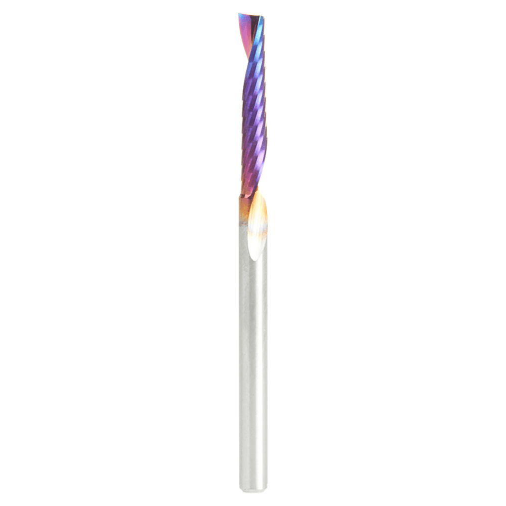 1/8" Dia x 3/4" Solid Carbide CNC Spektra Extreme Tool Life Coated Spiral 'O' Single Flute, Plastic Cutting, 1/8" Shank, Up-Cut Design Router Bit Alt 1 - Image