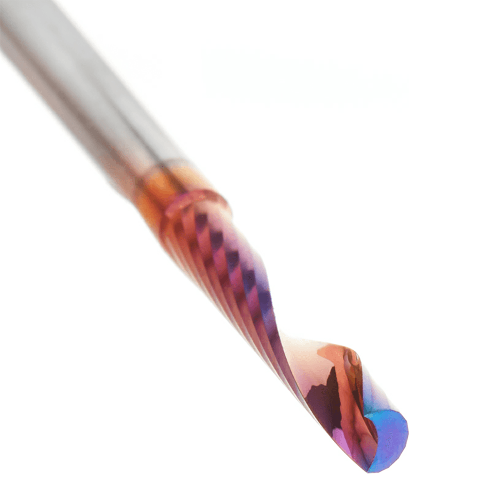 1/8" Dia x 3/4" Solid Carbide CNC Spektra Extreme Tool Life Coated Spiral 'O' Single Flute, Plastic Cutting, 1/8" Shank, Up-Cut Design Router Bit Alt 4 - Image