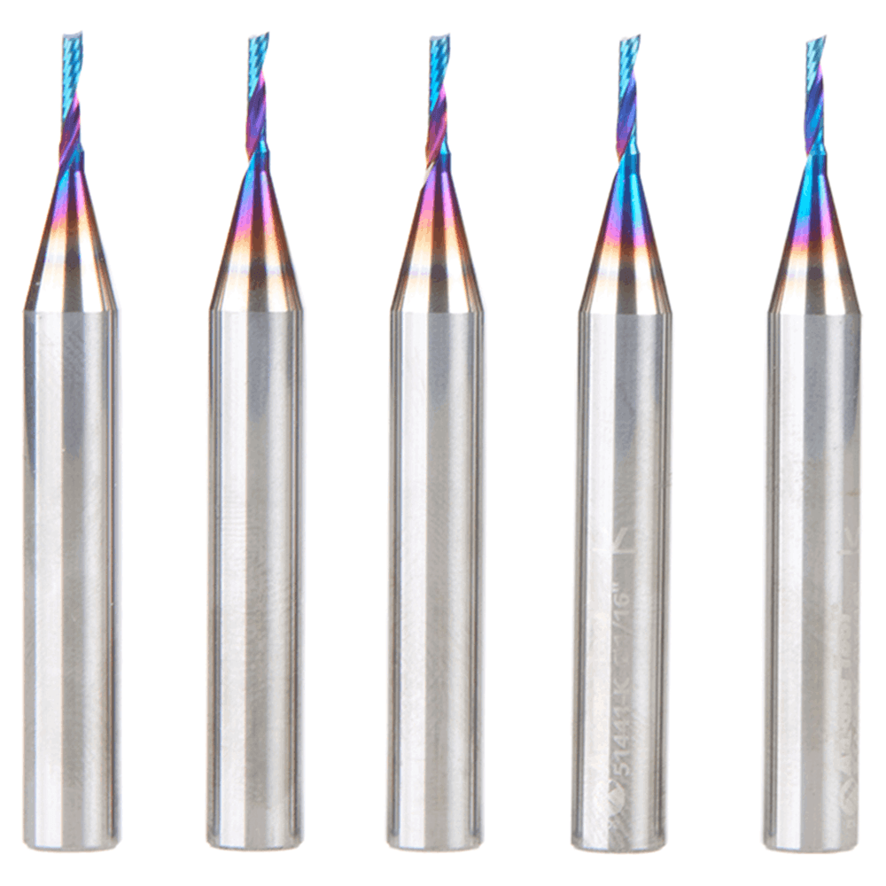 1/16" x 1/4" Spektra Extreme Tool Life Coated Up-Cut 'O' Plastic Cutting CNC Spiral Router Bit, 1-Flute, 1/4" Shank ((5/Pack) Alt 1 - Image