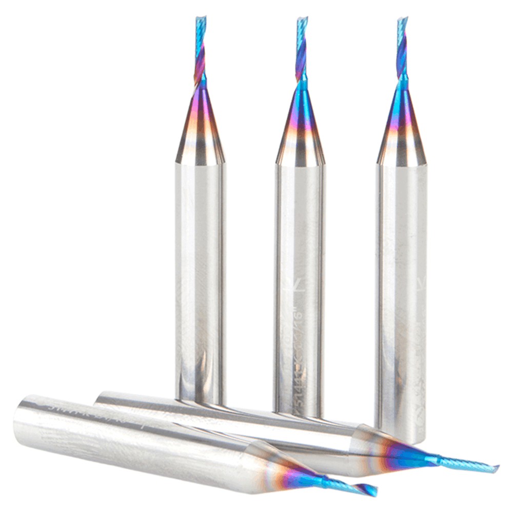 1/16" x 1/4" Spektra Extreme Tool Life Coated Up-Cut 'O' Plastic Cutting CNC Spiral Router Bit, 1-Flute, 1/4" Shank ((5/Pack) Alt 2 - Image