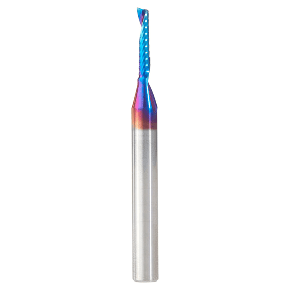 1/8" Dia x 5/8" Solid Carbide CNC Spektra Extreme Tool Life Coated Spiral 'O' Single Flute, Plastic Cutting, 1/4" Shank, Up-Cut Design Router Bit Alt 1 - Image