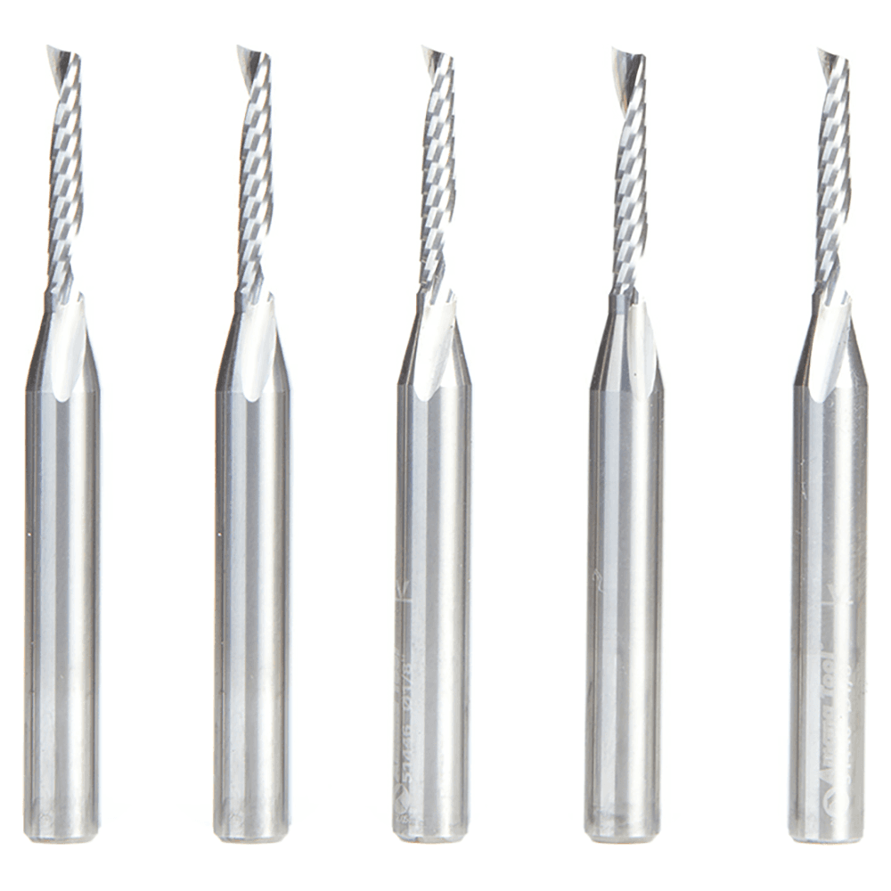 1/8" x 2-1/2" x 3/4" Up-Cut 'O' Plastic Cutting CNC Spiral Router Bit, 1-Flute, 1/4" shank (5/Pack) Alt 1 - Image