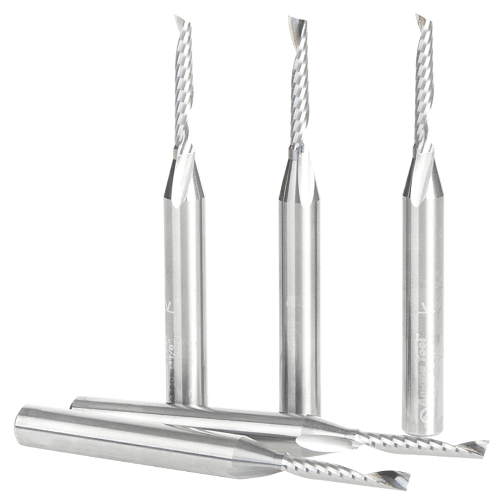 1/8" x 2-1/2" x 3/4" Up-Cut 'O' Plastic Cutting CNC Spiral Router Bit, 1-Flute, 1/4" shank (5/Pack) Alt 2 - Image