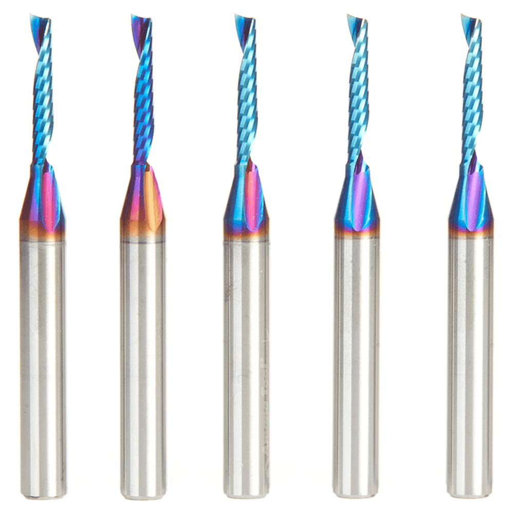 1/8" x 3/4" Spektra Extreme Tool Life Coated Up-Cut 'O' Plastic Cutting CNC Spiral Router Bit, 1-Flute, 1/4" Shank ((5/Pack) Alt 1 - Image