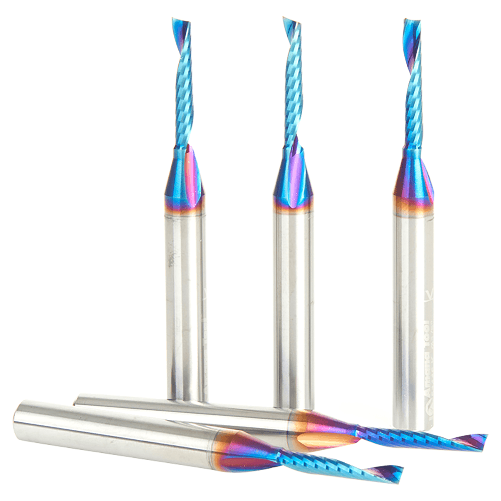 1/8" x 3/4" Spektra Extreme Tool Life Coated Up-Cut 'O' Plastic Cutting CNC Spiral Router Bit, 1-Flute, 1/4" Shank ((5/Pack) Alt 2 - Image
