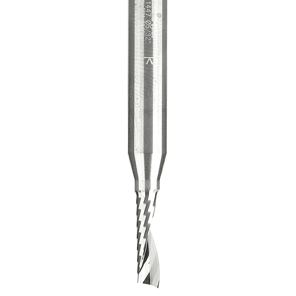 5/32" x 2" Up-Cut 'O' Plastic Cutting CNC Spiral Router Bit, 1-Flute, 1/4" Shank - Alt Image 1