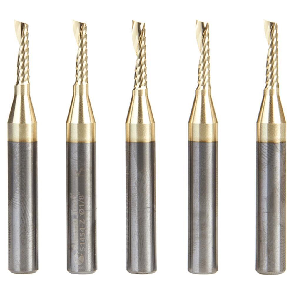 1/8" x 2" x 1/2" Up-Cut 'O' Aluminum Cutting CNC Spiral Router Bit, 1-Flute, 1/4" shank (5/Pack) Alt 1 - Image