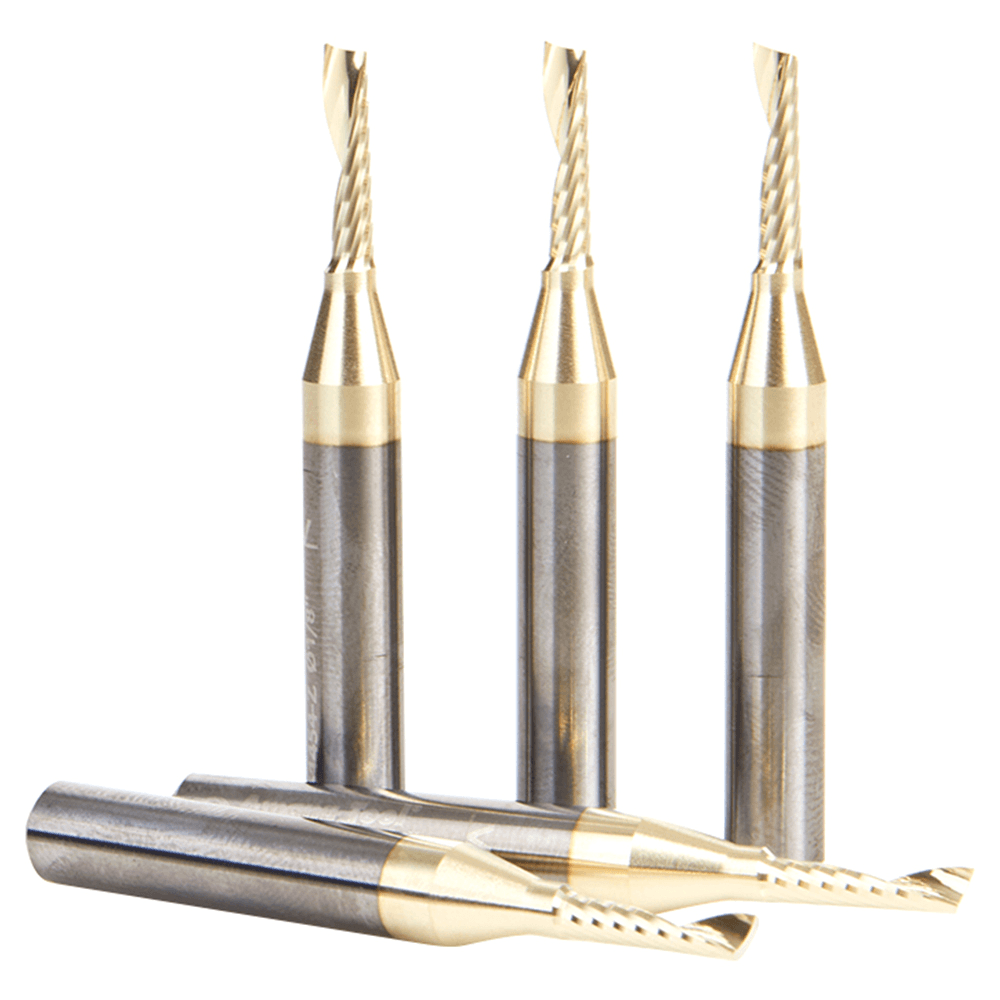 1/8" x 2" x 1/2" Up-Cut 'O' Aluminum Cutting CNC Spiral Router Bit, 1-Flute, 1/4" shank (5/Pack) Alt 2 - Image