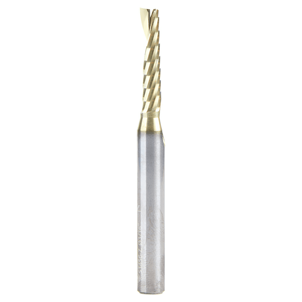 3/16" x 2-1/2" ZrN Coated Up-Cut 'O' Aluminum Cutting CNC Spiral Router Bit, 1-Flute, 1/4" Shank - Main Image