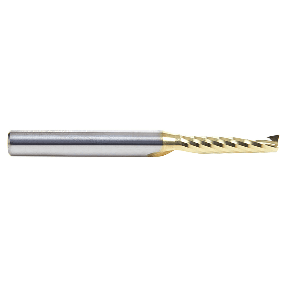 3/16" x 2-1/2" ZrN Coated Up-Cut 'O' Aluminum Cutting CNC Spiral Router Bit, 1-Flute, 1/4" Shank - Alt Image 1